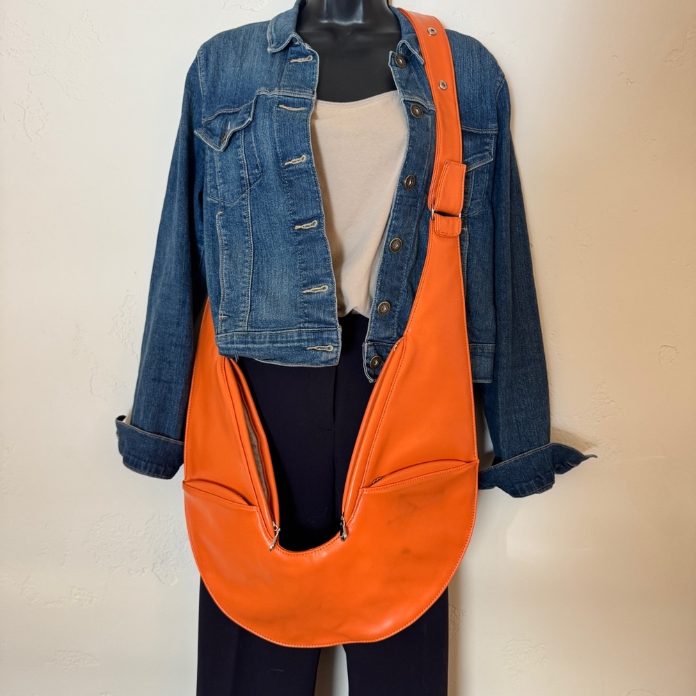 The SASH Orange Faux Vegan Leather Shoulder Purse Travel Sling Crossbody Boho - Picture 6 of 12